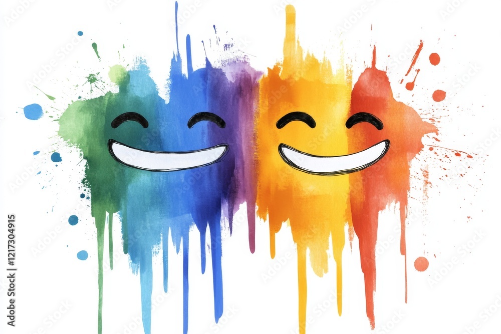 Poster A simple design of a cheerful face made with a curved line for a smile and two dots for eyes, surrounded by vibrant colors