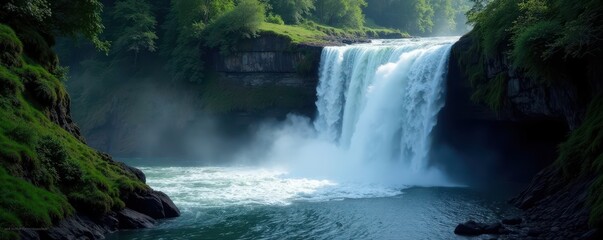 Fototapeta premium Dramatic waterfall, white water isolated on black, river, white, image