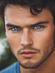 Obraz premium Young Man with Blue Eyes Portrait