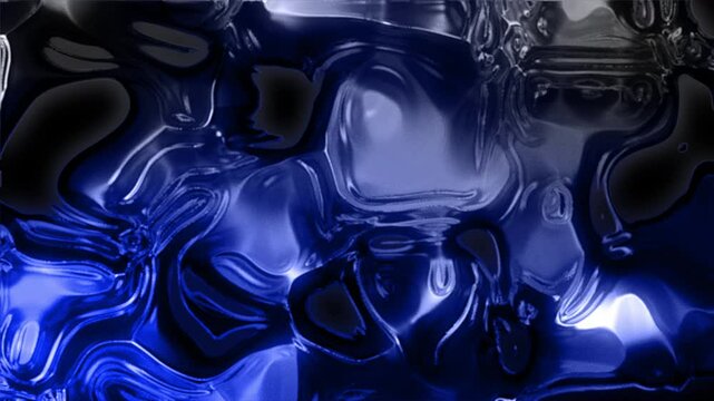 Metallic blue abstract shapes resemble liquid metal flowing.