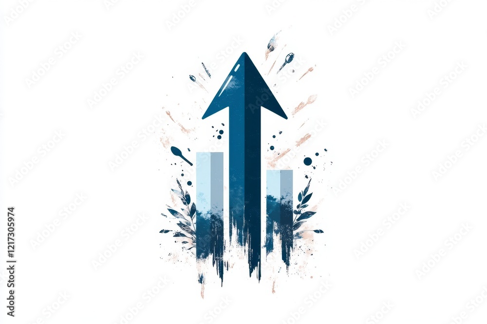 Poster A simple upward-trending arrow symbolizing growth, designed in a clean gradient blue color on a white background