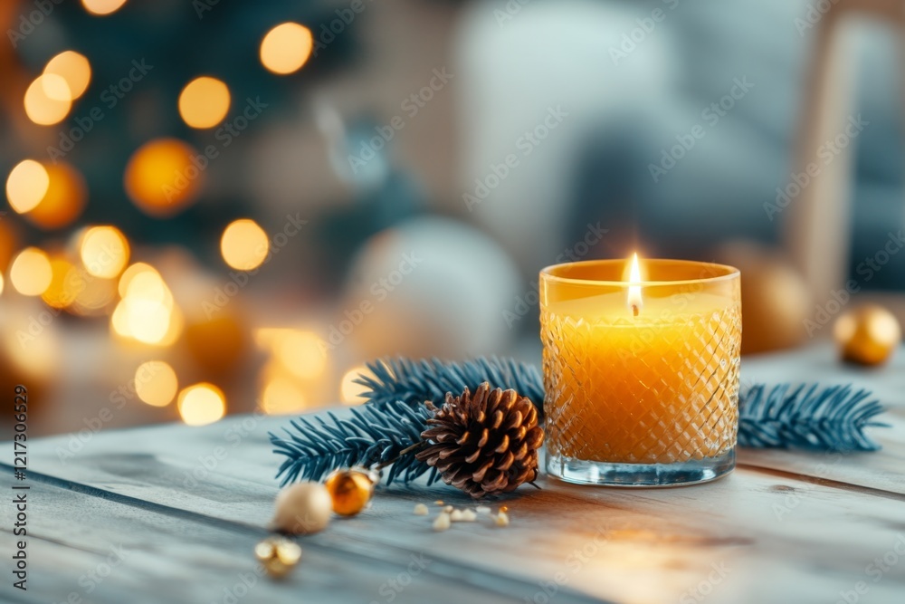 Poster a single candle burning on a table in a dark room, its flickering flame the only source of light