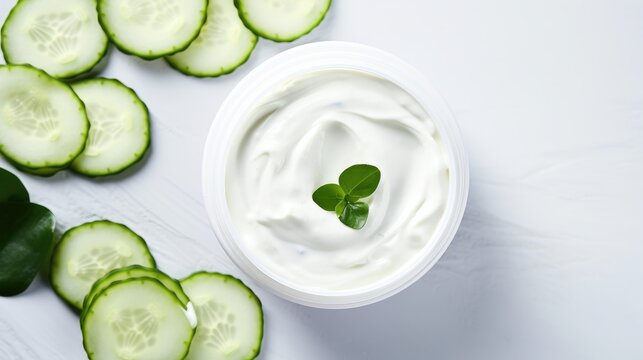 healthy skincare cosmetic cream with cucumber