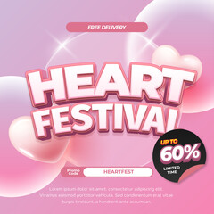 Heart Deals Banner with Soft Pink Hearts Glassmorphism Effects and Discounts Up to 50%