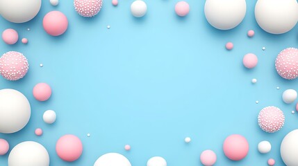 Pink and white spheres arranged on a blue background