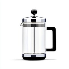 Obraz premium Glass coffee pot with black handle and classic french press coffee maker on a wooden table