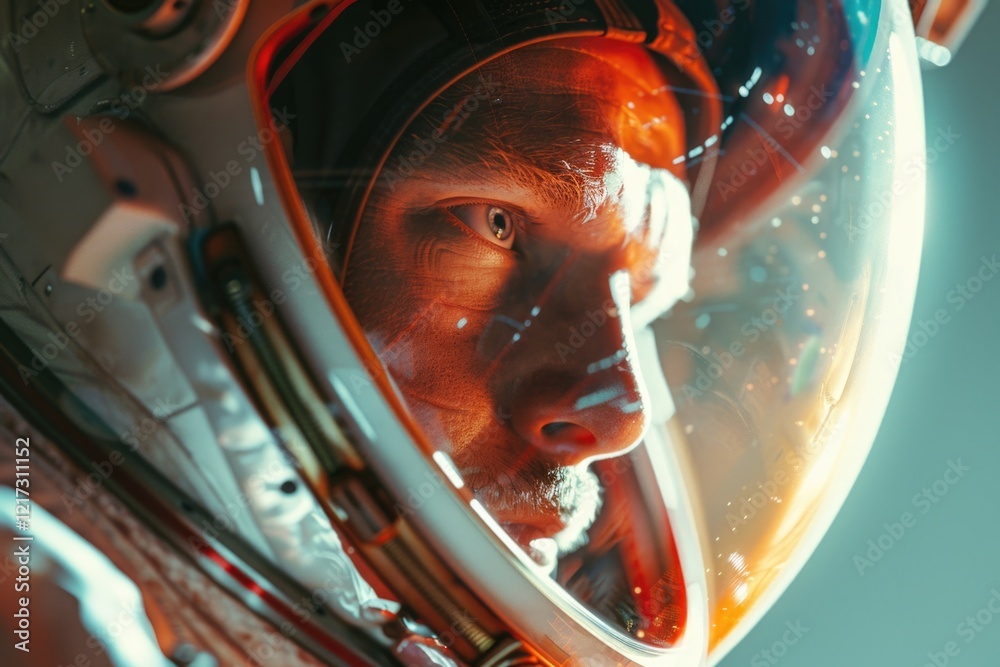 Canvas Prints a man in a space suit is looking out of a helmet. the helmet is clear and the man's face is visible.