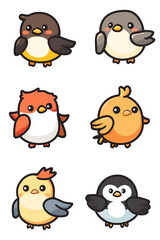 Obraz premium Cute cartoon bird illustrations set isolated on a transparent background