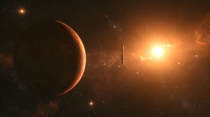 Obraz premium Rocket in Space Above Earth's Surface: A Journey Beyond