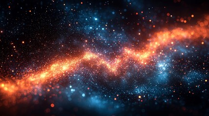 A sophisticated pattern of neon red and blue fibers extending over a deep black backdrop, intended for text overlays