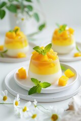 A vibrant fruit dessert on a plate with mint garnish. Perfect for warm weather or as a healthy alternative to traditional desserts.