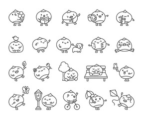 Set of chestnut characters enjoying park adventures with adorable activities, heartfelt emotions, charming animal, fun objects, and delightful poses in a kawaii cartoon style