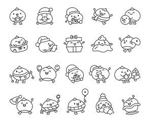 Obraz premium Adorable chestnut and christmas cartoon characters set featuring kawaii cute emotions and accessories for winter holidays, snowmen, gifts, decorations, and cheerful holiday spirit