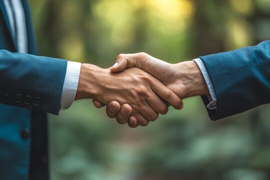 A handshake between two businessmen marks the successful negotiation and partnership formed during a business merger and acquisition, celebrating their business deal