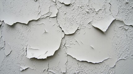 Obraz premium Close-up of cracked, peeling white paint on a wall.