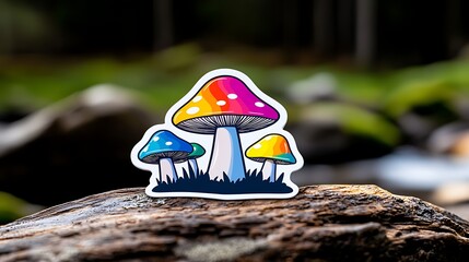 Colorful Pixel Art Mushroom Sticker in a Forest Setting