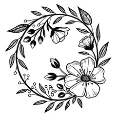 Hand-Drawn Floral Wreath with Delicate Detail