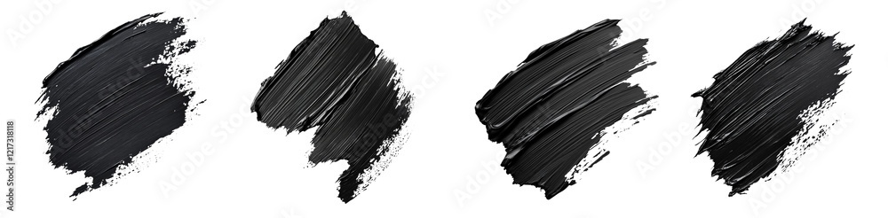 Poster the image shows four abstract black paint strokes against a black background, showcasing texture and