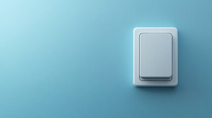 White light switch on blue wall, minimalist design, website background
