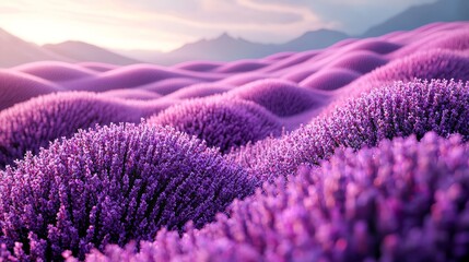 Obraz premium Cumulus clouds, painted in soft purple hues, drift through an abstract fantasy scene, evoking an enchanting and surreal visual ideal for artistic backgrounds