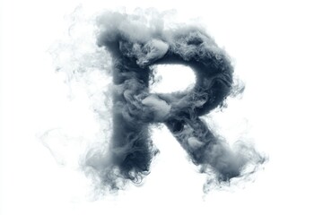 The letter R is made out of smoke. It looks like a cloud of smoke. The smoke is dark and thick, and it covers the entire letter