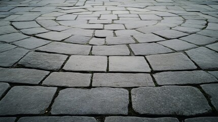Circular stone pattern on a walkway, showcasing intricate design and natural elements