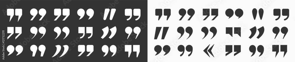 Fototapete a large set of flat icons in the form of quotation marks on a light and dark background. a set of qu