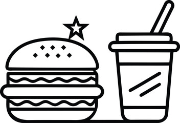 Burger and a drink line art vector, burger and a drink silhouette vector illustration, burger and a drink isolated icon design