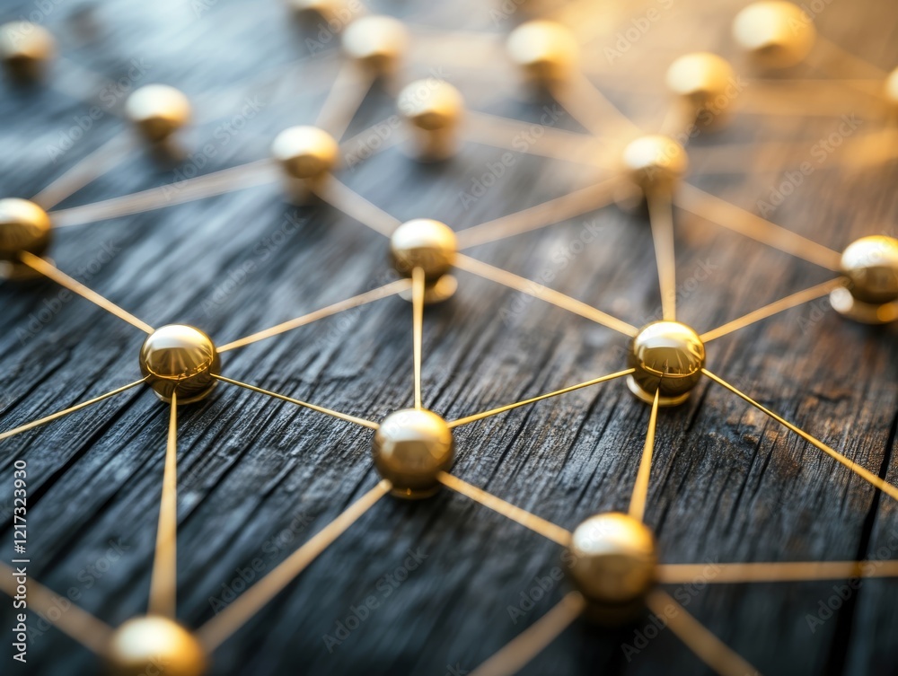 Poster this visually striking representation of networking concepts features golden balls and intricate wir