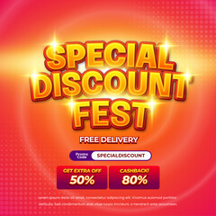 Special Discount Fest Banner with Free Delivery and Cashback Offers Up to 80% Exclusive Halftone Banner