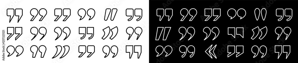 Fototapete a set of icon outlines in the form of quotation marks on a white and black background. a set of quot