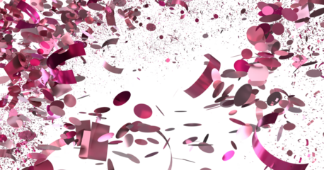 High-quality image of pink confetti falling on white background. Perfect for celebrations, parties, and festive designs.