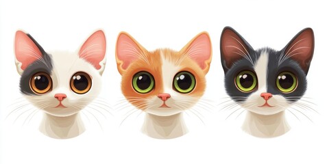 Fototapeta premium Three cats with different colors and patterns. The cats are looking at the camera. The cats are cute and adorable