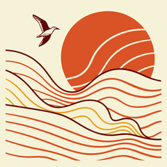  Minimalist Abstract Sun and Waves
