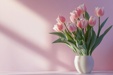 Obraz premium Spring illustration with tulip flowers, flowers for happy womans day, flowers bouquet 