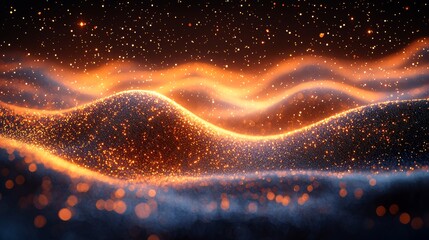 Digital art with a black background, includes wavy lines that make up a wave pattern, arranged in a way that suggests depth and dimension