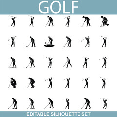 Golf Silhouette Set Editable Vector Icons for Sport Graphics