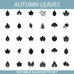 Autumn Leaves Editable Silhouette Set of Various Fall Foliage