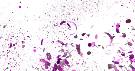 Vibrant purple confetti bursts on white background. Perfect for celebration, party, or festive designs.