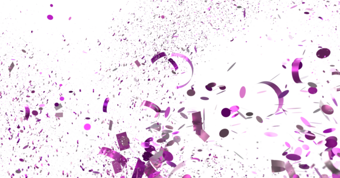 Vibrant purple confetti bursts on white background. Perfect for celebration, party, or festive designs.
