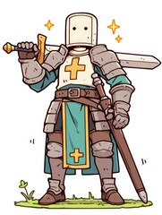 A Cartoon Knight Stands Proudly Holding His Sword