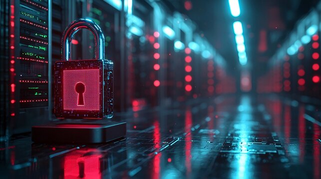 high-tech digital security lock in a data center environment