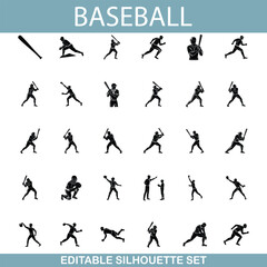 Baseball Player Silhouettes Editable Vector Set for Design