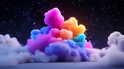 Ethereal Colorful Cloudscape Under a Starlit Sky
