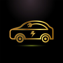 Electric car icon design illustration. Car charging station sign symbol in gold color style