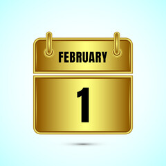 February 1 calendar and time planner on gold background. Daily calendar icon, schedule symbol