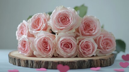 Fototapeta premium Bouquet of Pink Roses on Wooden Background, Generative AI,