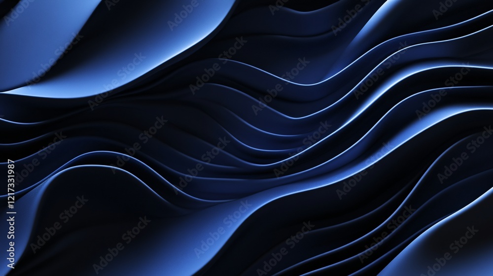Wall mural abstract flowing waves in deep blue tones create a serene, dynamic backdrop perfect for modern desig