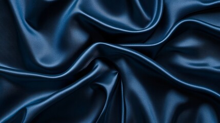 Obraz premium Luxurious dark blue silk fabric with soft, flowing folds and a satin finish.