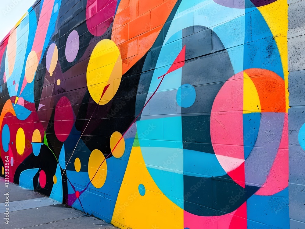 Wall mural Illustration of A modern street art mural with bold dot fonts in neon colors, creating a dynamic and edgy vibe. Ai Generate.
